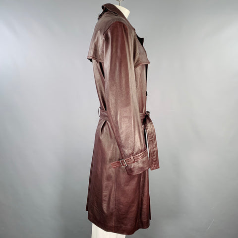 JIL SANDER Size 44 Brown Leather Double Breasted Trench Coat