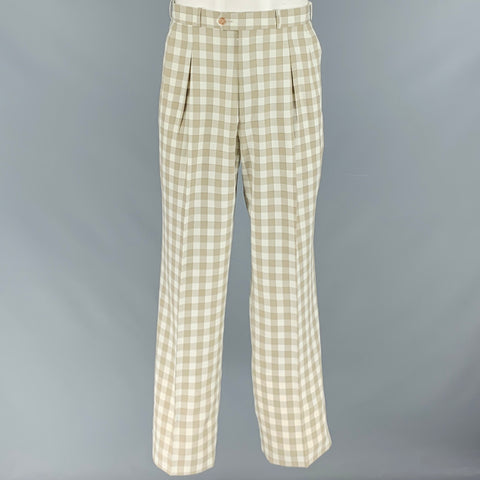 PRONTI Taille 34 Pantalon habillé plissé en polyester à carreaux crème taupe