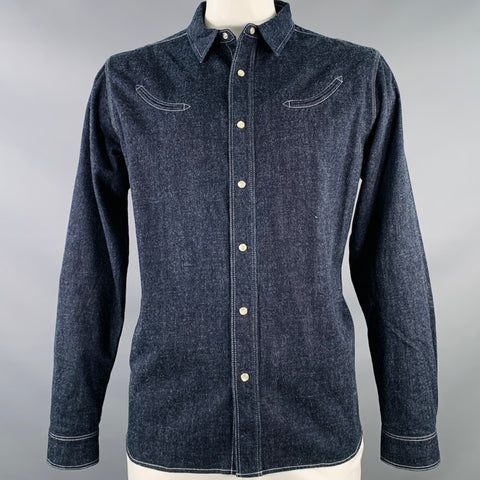 YMC Size L Billy Bob Navy Indigo Contrast Stitch Cotton Denim Western Long Sleeve Shirt
