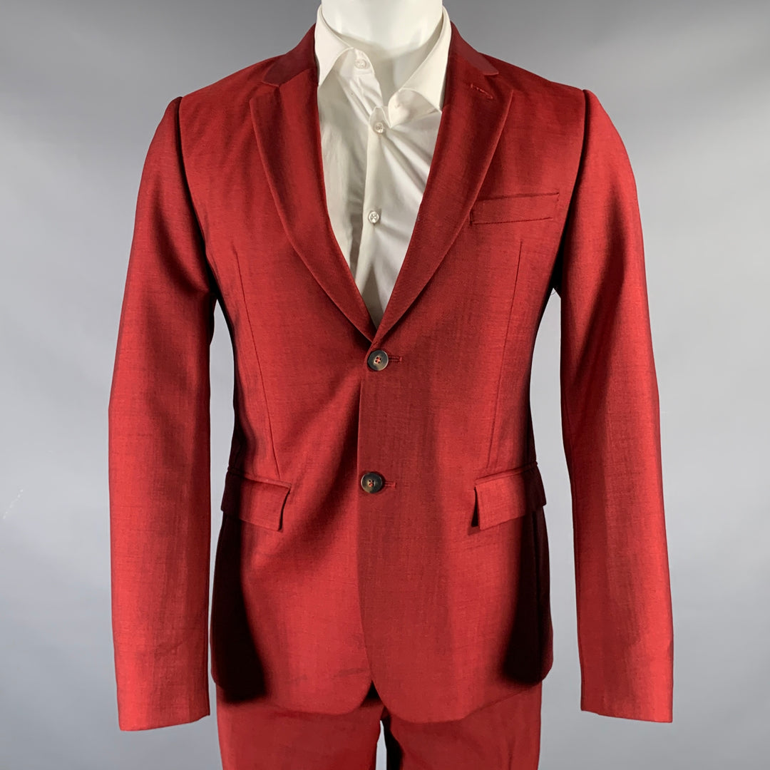 KENZO Size 38 Burgundy Wool Mohair Notch Lapel Suit