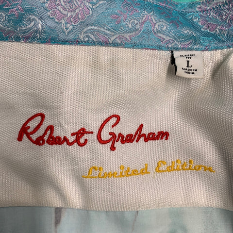 ROBERT GRAHAM Size L Blue White Green Print Cotton Long Sleeve Shirt