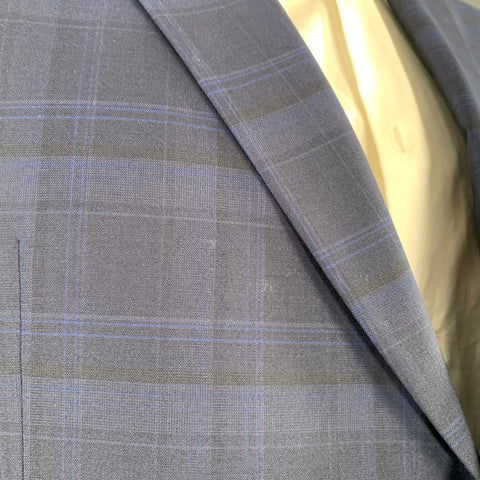 Z ZEGNA Size 46 Regular Navy Blue Plaid Wool Notch Lapel Suit