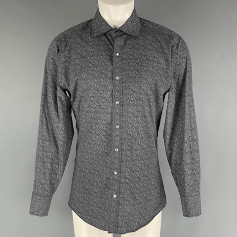 J.HILBURN Size S Navy White Paisley Slim Fit Long Sleeve Shirt