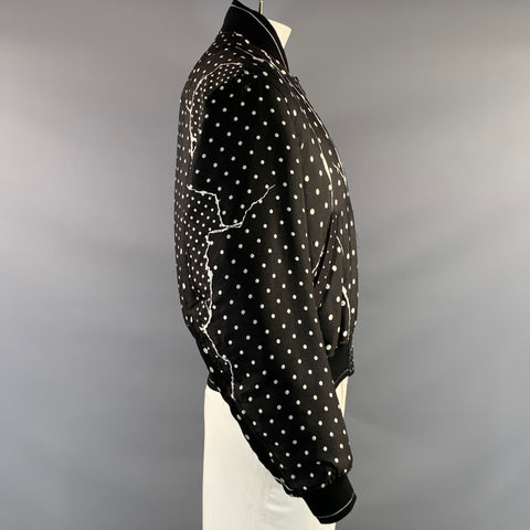 HAIDER ACKERMANN Size L Black White Jacquard Polyester & Silk Bomber Jacket