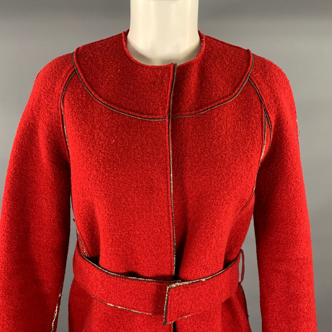 PORTS 1961 Size 0 Burgundy Gold Wool Textured Collarless Coat