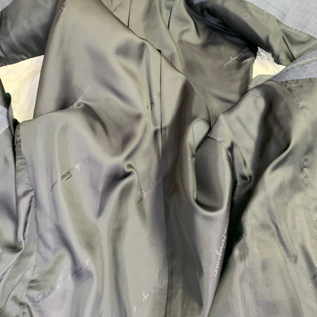 SALVATORE FERRAGAMO Size 40 Navy Blue Checkered Virgin Wool Sport Coat