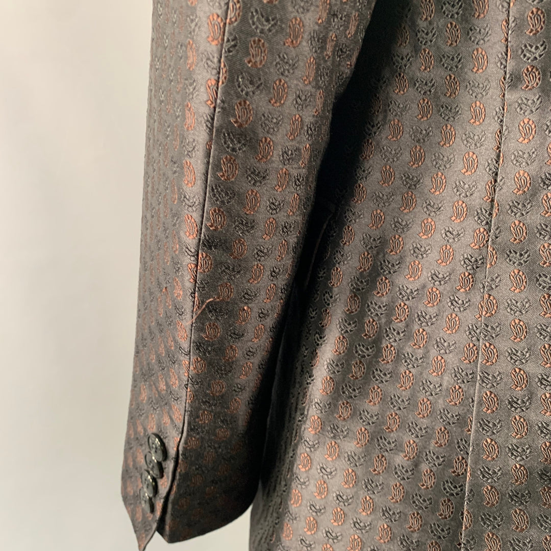 ETRO Size 44 Black Brown Paisley Silk Blend Jacquard Notch Lapel Sport Coat
