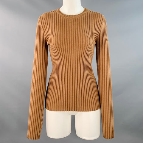 ANINE BING Size S Brown Tobacco Cotton Blend Rib Knit Pullover