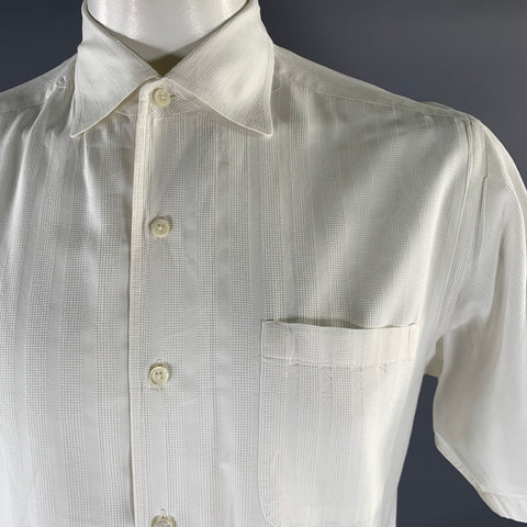 ERMENEGILDO ZEGNA Size L White Stripe Cotton Pointed Collar Short Sleeve Shirt