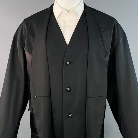UN3D Size 36 Black Wool Polyester Oversized Layered Floating Vest Jacket