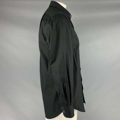 BARNEY'S NEW YORK Taille L Trim Fit Chemise à manches longues boutonnée en coton noir