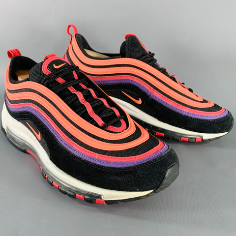 NIKE Size 10.5 Air Max 97 Sunset Black Pink Color Block Mesh Low Top Sneakers