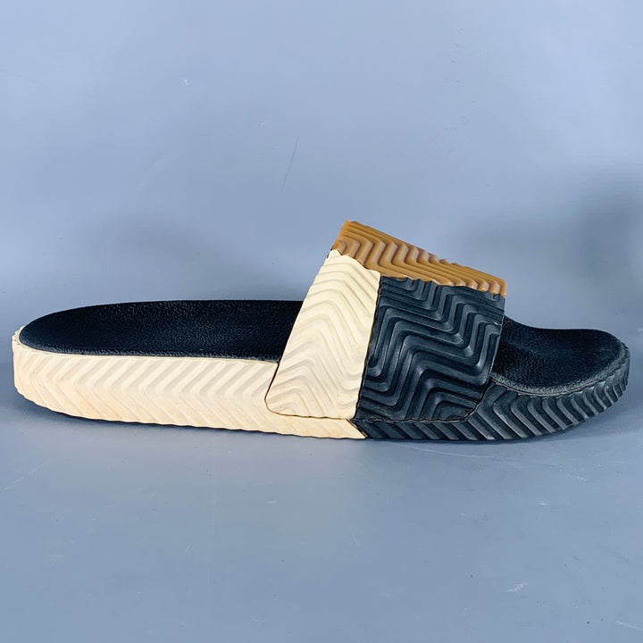 ALEXANDER WANG Size 10 Adilette Black Brown Beige Color Block Rubber Slide Sandals