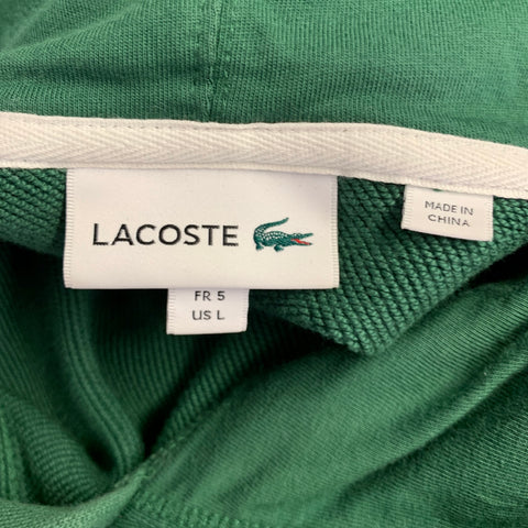 LACOSTE Size L Green Logo Cotton Hooded Sweatshirt