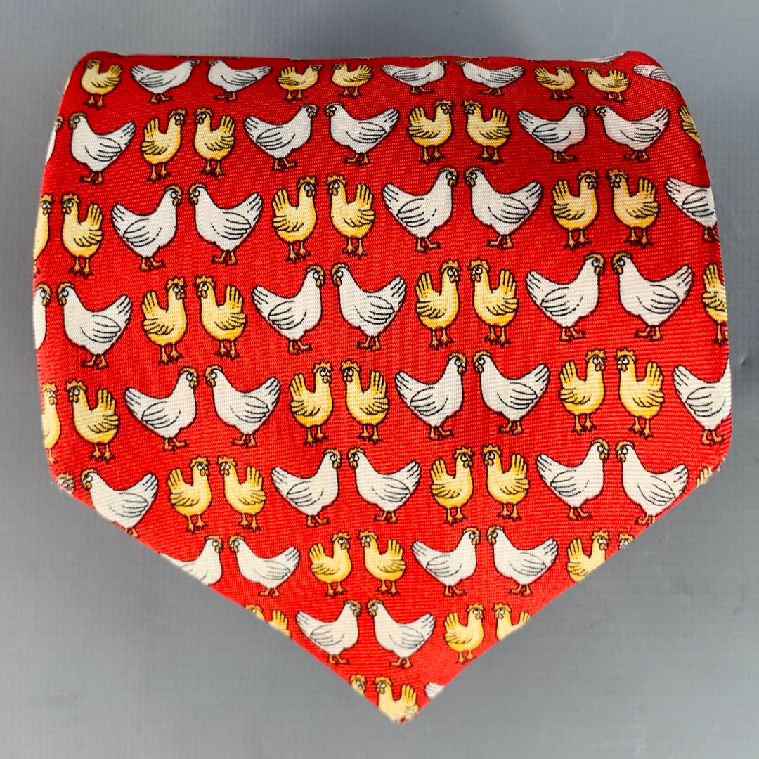 HARRODS Red Multi Color Birds Silk Tie