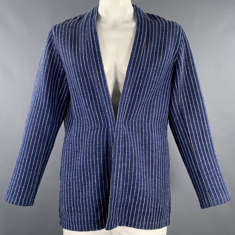 KAPITAL Size XL Indigo White Stripe Wool Blend Open Front Jacket