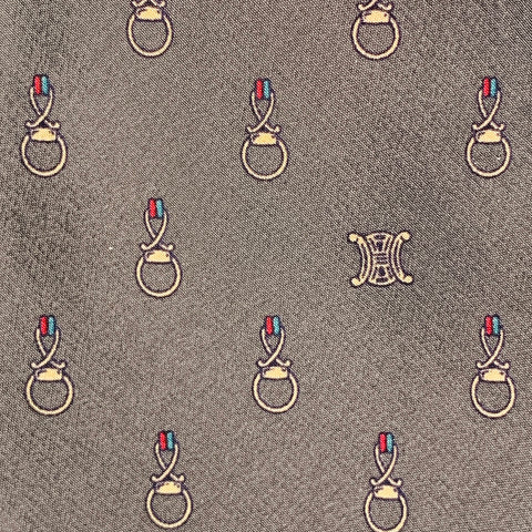 CELINE Charcoal Grey Gold Equestrian Silk Twill Tie