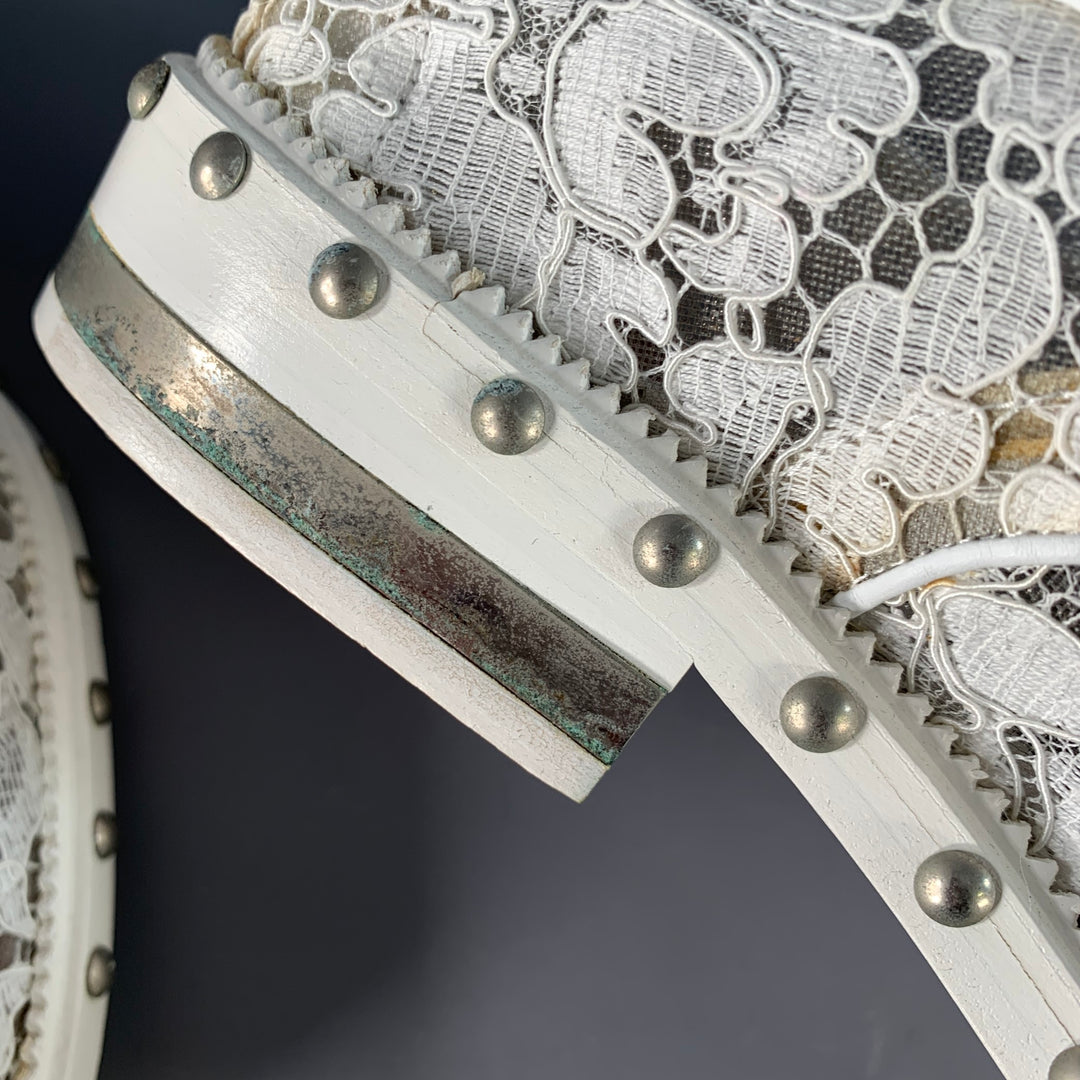 GIVENCHY Size 10 White Leather Lace Studded Derby Shoes