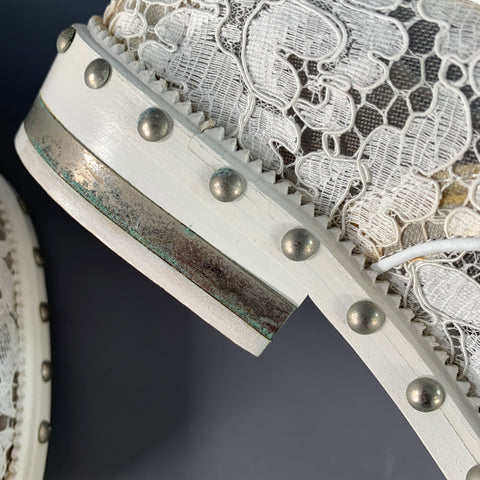 GIVENCHY Size 10 White Leather Lace Studded Derby Shoes
