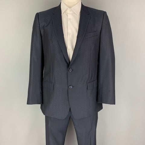 DOLCE & GABBANA Size 42 Navy Pattern Wool Blend Suit