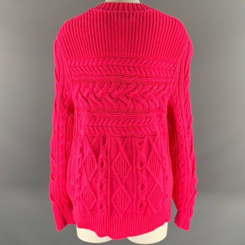 BURBERRY Size M Pink Wool Cashmere Cable Knit Crew-Neck Sweater