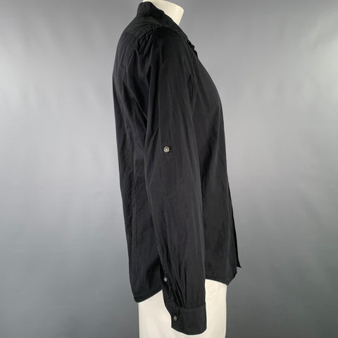 JOHN VARVATOS Size L Black Cotton Roll Tabs One Pocket Long Sleeve Shirt