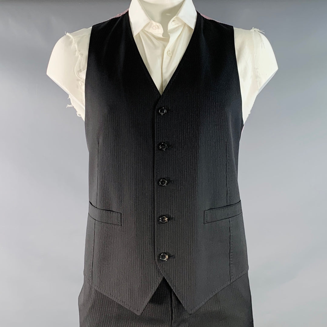 ASTOR & BLACK Size 44 Black Grey Stripe Single Breasted Peak Lapel 3 Piece Suit