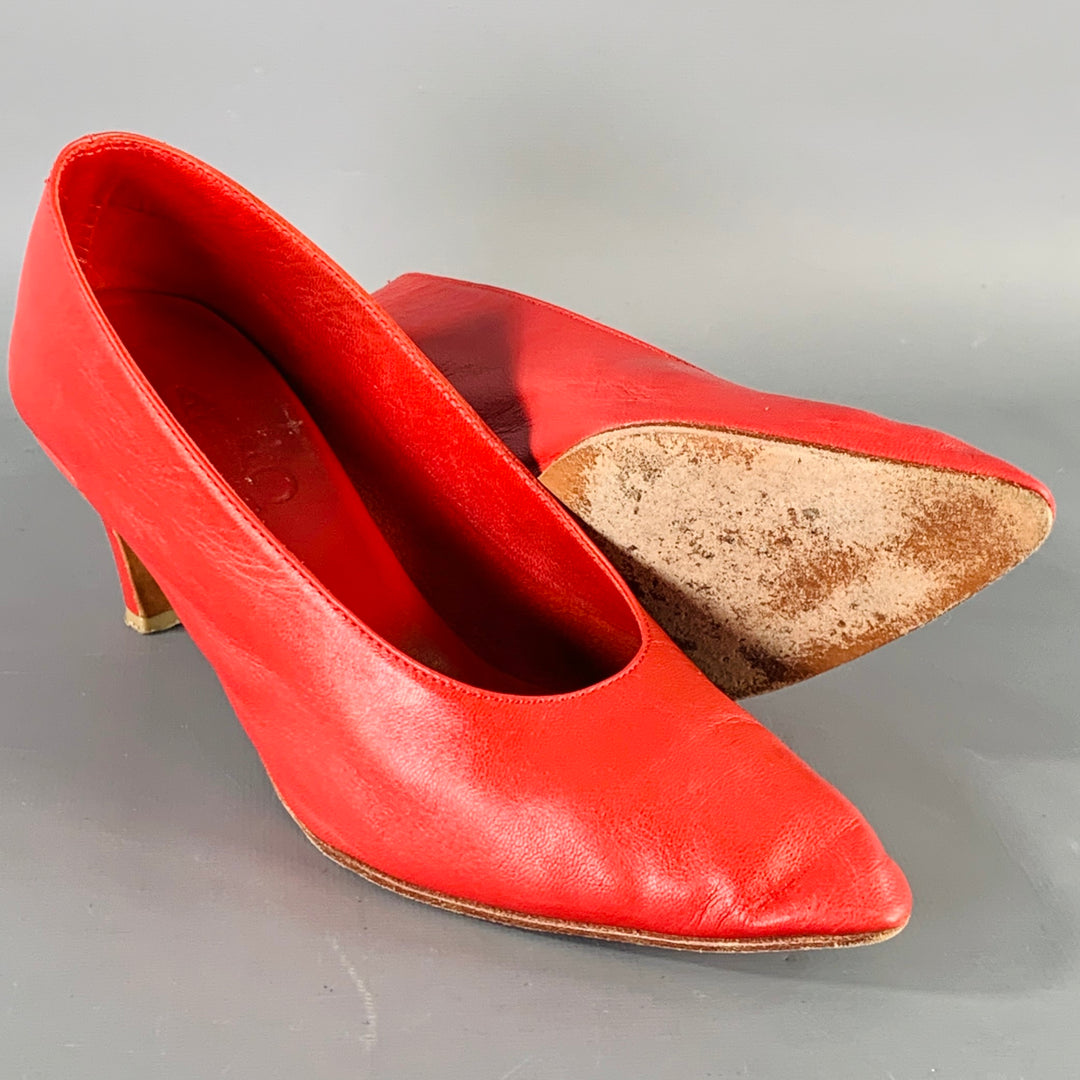 MARTINIANO Size 7.5 Red Goat Leather Pointed Toe Pumps