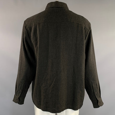 EVAN KINORI Size L Brown Black Wool  Linen Long Sleeve Shirt