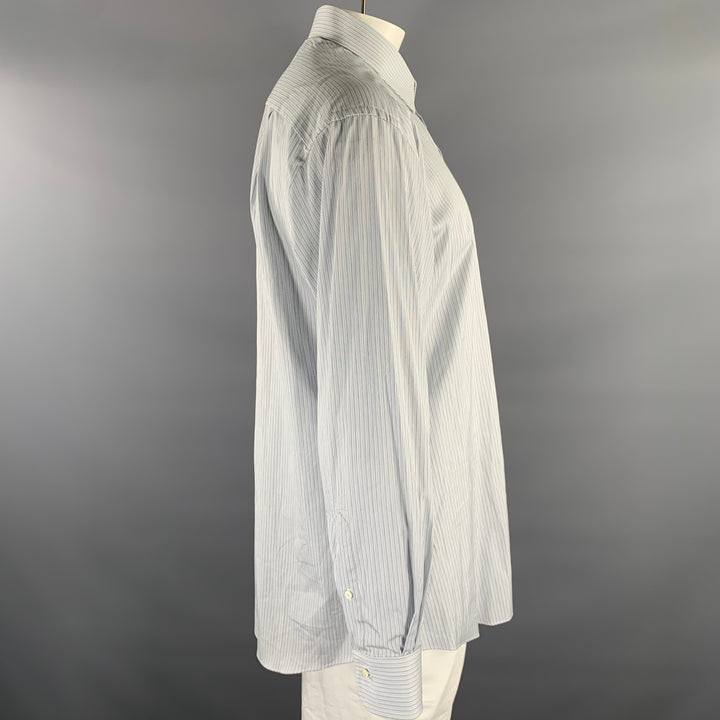 ERMENEGILDO ZEGNA Size XL Grey White Stripe Cotton Long Sleeve Shirt