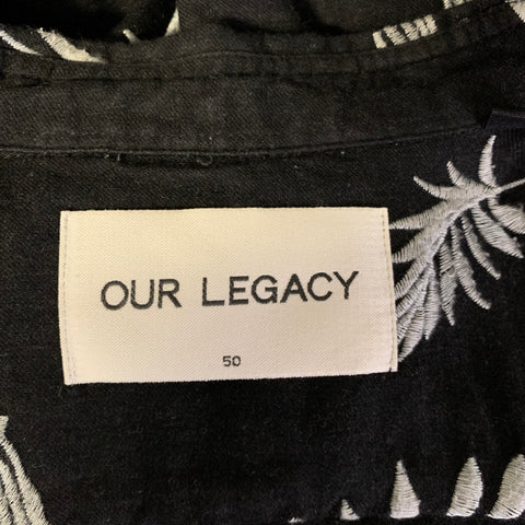 OUR LEGACY AW2014 Size 40 Black Grey Leaves Cotton & Wool Button Up Long Sleeve Shirt