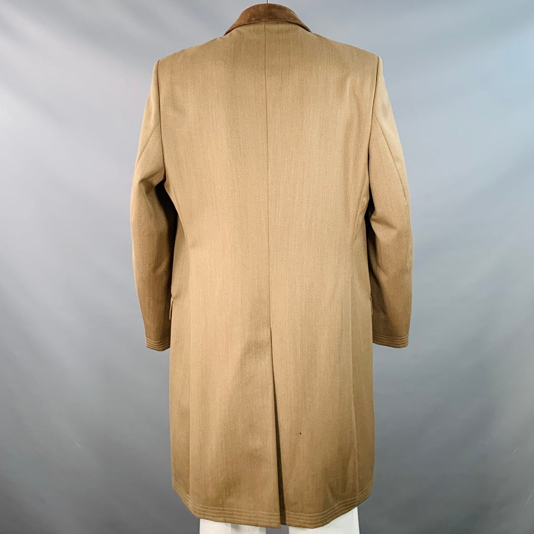 ALEXANDRE Size 46 Tan Brown Virgin Wool Twill Contrast Trim Hidden Buttons Coat