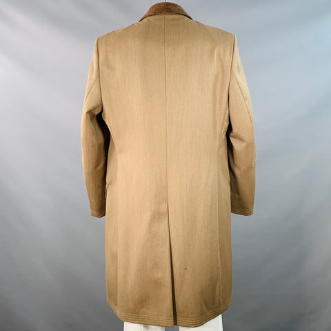 ALEXANDRE Size 46 Tan Brown Virgin Wool Twill Contrast Trim Hidden Buttons Coat