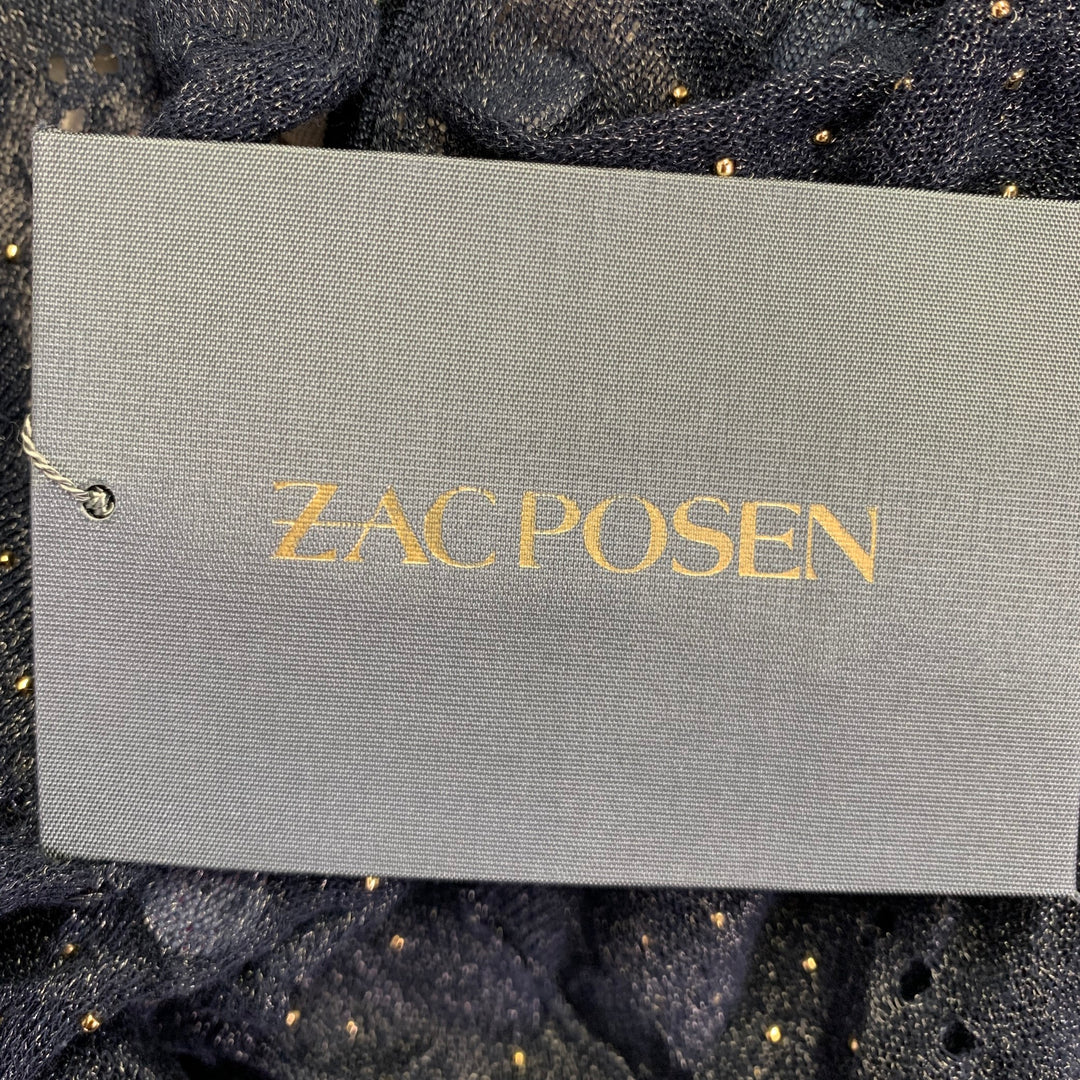 ZAC POSEN Size XS -Starry Night Tango- Navy Gold Silk Blend Payettes Ruffle Dress