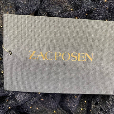 ZAC POSEN Size XS -Starry Night Tango- Navy Gold Silk Blend Payettes Ruffle Dress