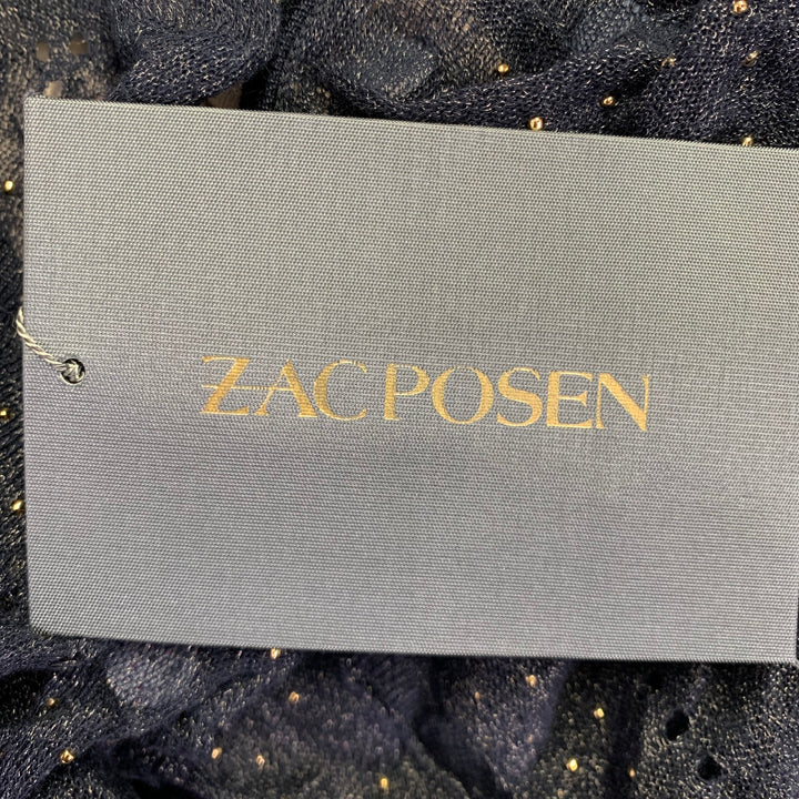 ZAC POSEN Size XS -Starry Night Tango- Navy Gold Silk Blend Payettes Ruffle Dress