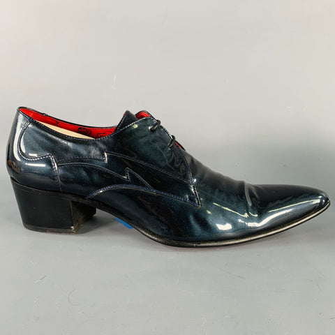 JEFFERY WEST Size 10 Navy Shimmery Patent Leather Pointed Toe Lace-Up Shoes