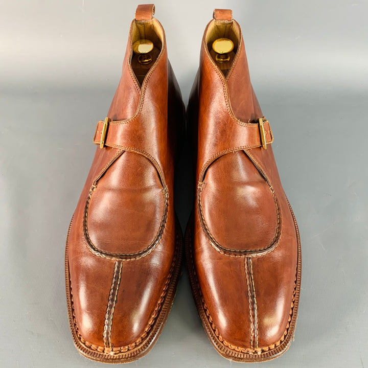SANTONI Size 11 Brown Leather Split Toe Ankle Boots