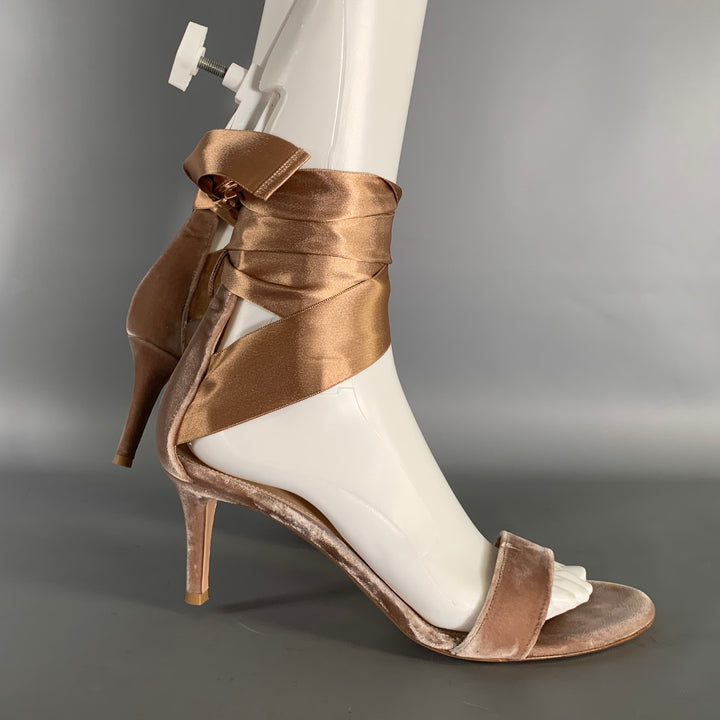GIANVITO ROSSI Size 9.5 Tan Champagne Velvet Stiletto Sandals
