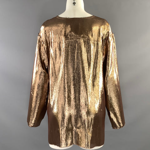 LANVIN SS2014 Size M Copper Silk &  Polyester Metallic Long Sleeve Dress Top