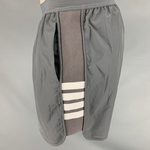 THOM BROWNE Taille XL Short doublé polyester gris blanc