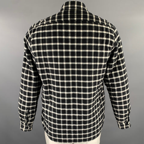 ASPESI Taille L Veste chemise matelassée en coton à carreaux noir et blanc