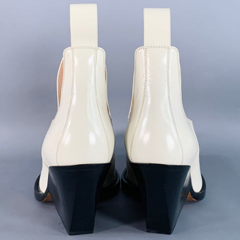 BOTTEGA VENETA Size 9 Ivory Black Leather Slip On Stacked Heel Western Ankle Boots