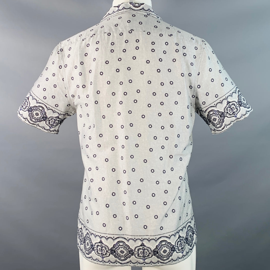 REISS Size M Murph Grey Navy Bandana Cotton Camp Short Sleeve Shirt