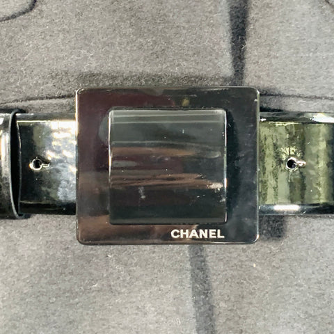 CHANEL Vintage AW07 Size 4 Black Wool Patent Leather 3/4 Sleeves Belted Coat