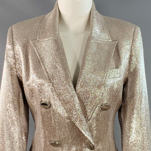 TOCCIN(NY) Size 4 Rose Silver Metallic Twill Double Breasted Jacket Blazer