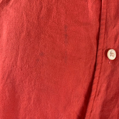 RALPH LAUREN PURPLE LABEL Size L Orange Coral Linen Button Up Long Sleeve Shirt