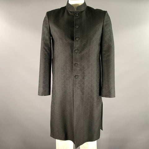 CUSTOM MADE Size 42 Black Paisely Jacquard Nehru Collar Coat
