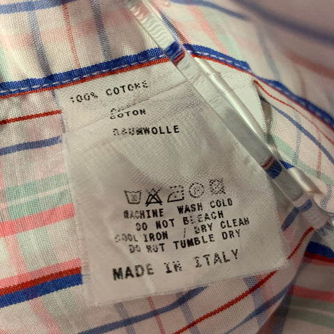 ETRO Size XL Pink Blue Green Plaid Cotton Long Sleeve Shirt