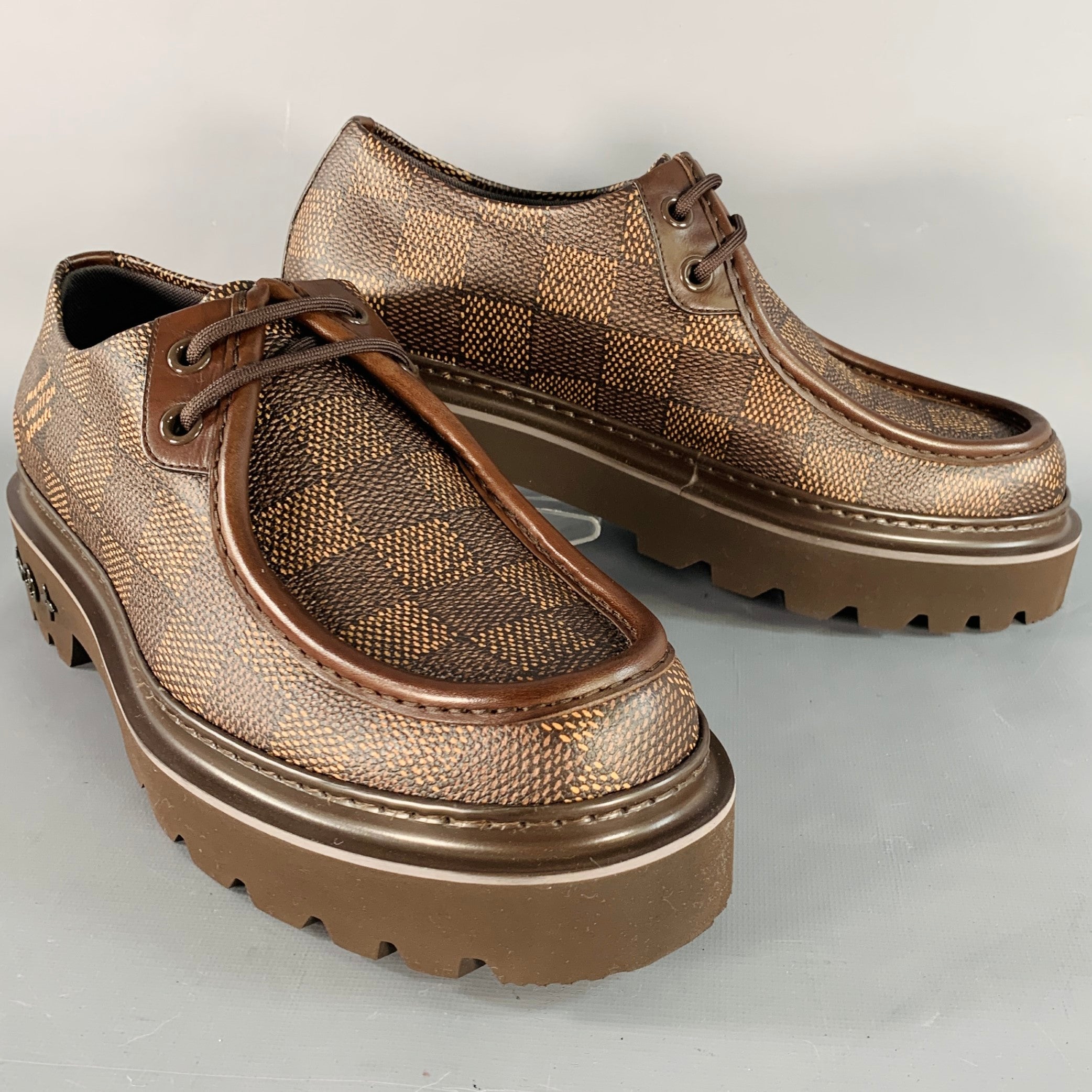 LOUIS VUITTON Size 10 Ranger Derby Brown Beige Coated Canvas
